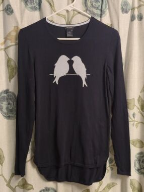 Navy Bird Motif Long-Sleeve sweater Top by Ann Taylor